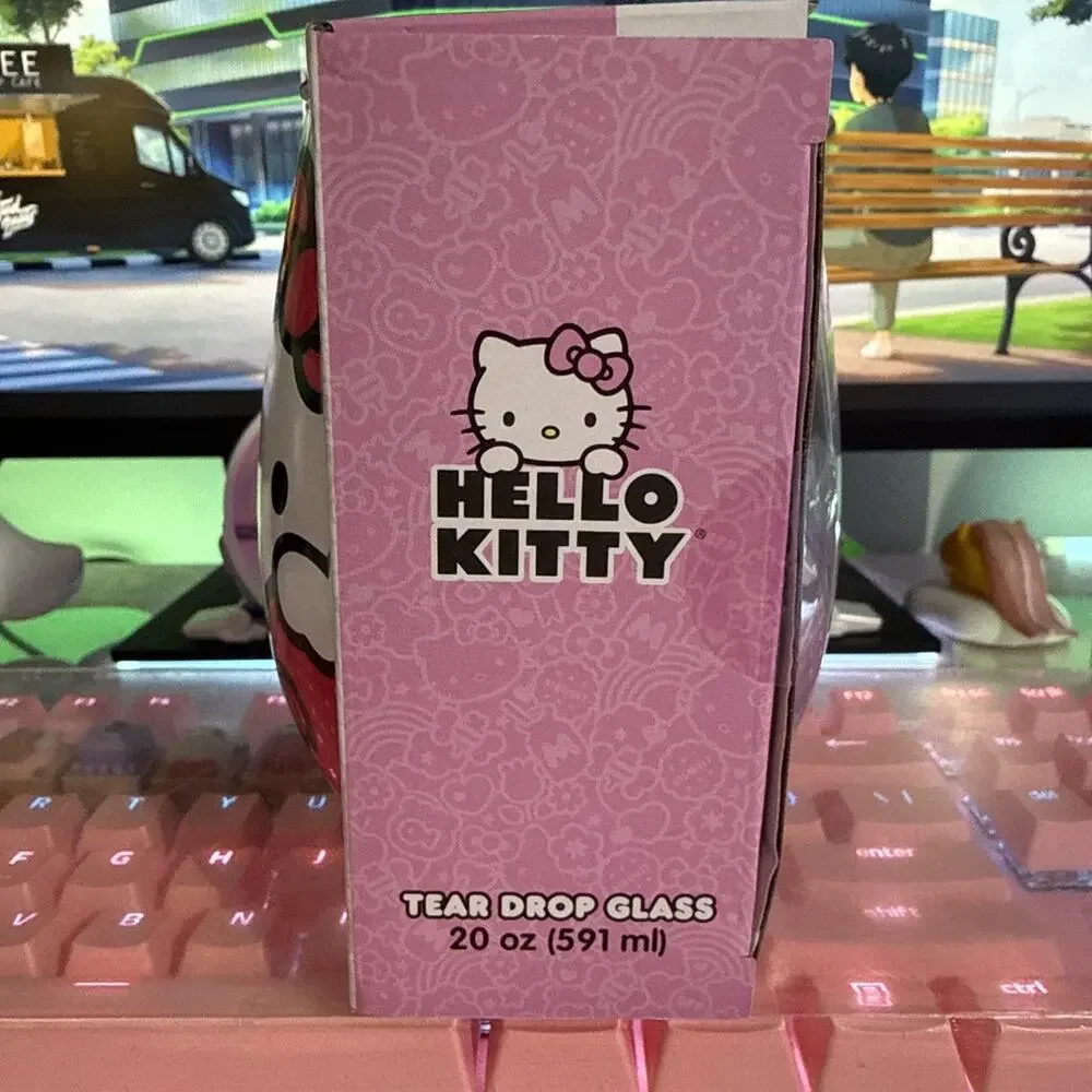 Hello Kitty Stemless Glass 20oz Clear Cup 2023 Pink Bow Sanrio Tear Drop